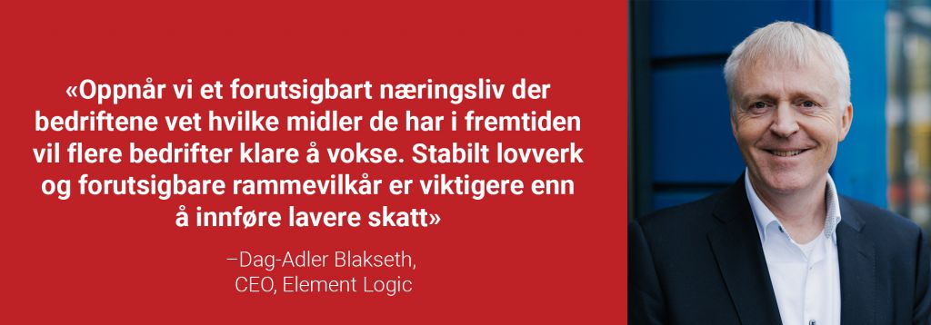 Rød sitatboks med portrettbilde av CEO Dag-Adler Blakseth.